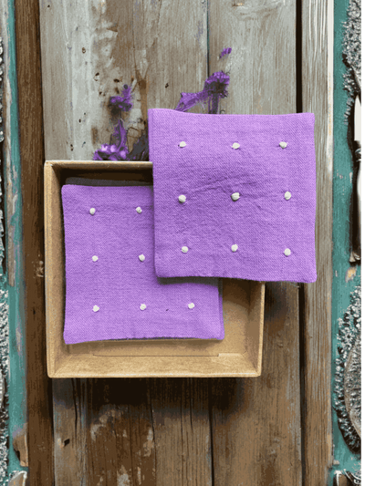 100% Cotton Anthophile Coaster Set of 2 – Handmade Floral – Coasters on Brown Living™. SKU: INCL01. Img 6.