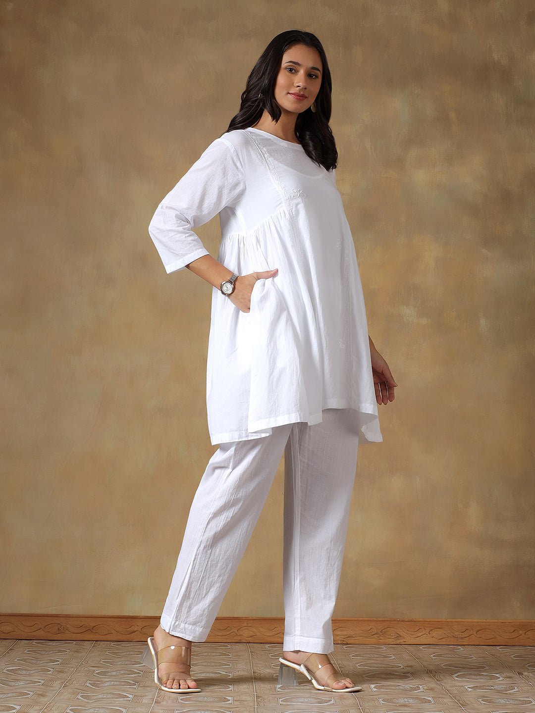 100% Cotton Chikankari Co - ord Set for Women – Womens Co - Ord Sets on Brown Living™. SKU: IH-W01. Img 3.