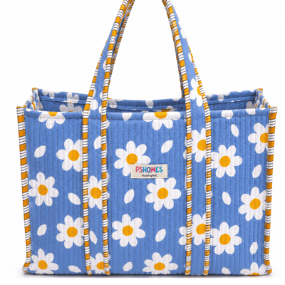 100% Cotton Hand Block Printed Tote Bag 16x14 Inches | Reusable Should – Tote Bag on Brown Living™. SKU: 14X16WHITEBLOCK. Img 3.