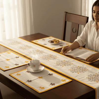 100% Cotton Kollam Table Runner for 6 Seater Dining Table – Table Linens on Brown Living™. SKU: RUNNERONLY - KOLLAM6FEET. Img 3.