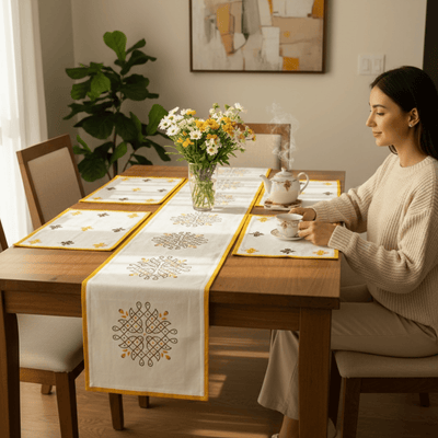 100% Cotton Kollam Table Runner for 6 Seater Dining Table – Table Linens on Brown Living™. SKU: RUNNERONLY - KOLLAM6FEET. Img 1.