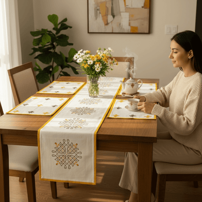 100% Cotton Kollam Table Runner for 6 Seater Dining Table – Table Linens on Brown Living™. SKU: RUNNERONLY - KOLLAM6FEET. Img 5.