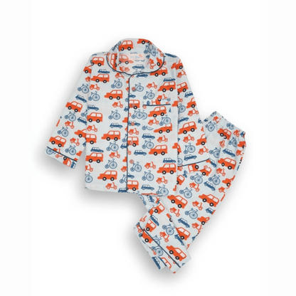 100% Cotton Wheels World Kids Collar Night Suit Set – Kids Nightwear on Brown Living™. SKU: WWD23K1. Img 2.