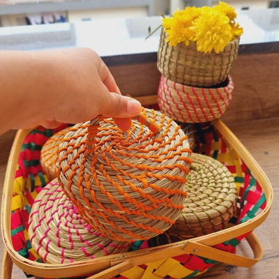 100% Eco - Friendly Handcrafted Sabai Grass Basket By Tribal Community – Baskets & Boxes on Brown Living™. SKU: Ruby14106. Img 4.