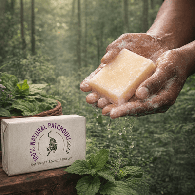 100% Natural Patchouli Soap | Handmade Body Cleansing Bar – Body Soap on Brown Living™. SKU: FFSOPA100G. Img 2.