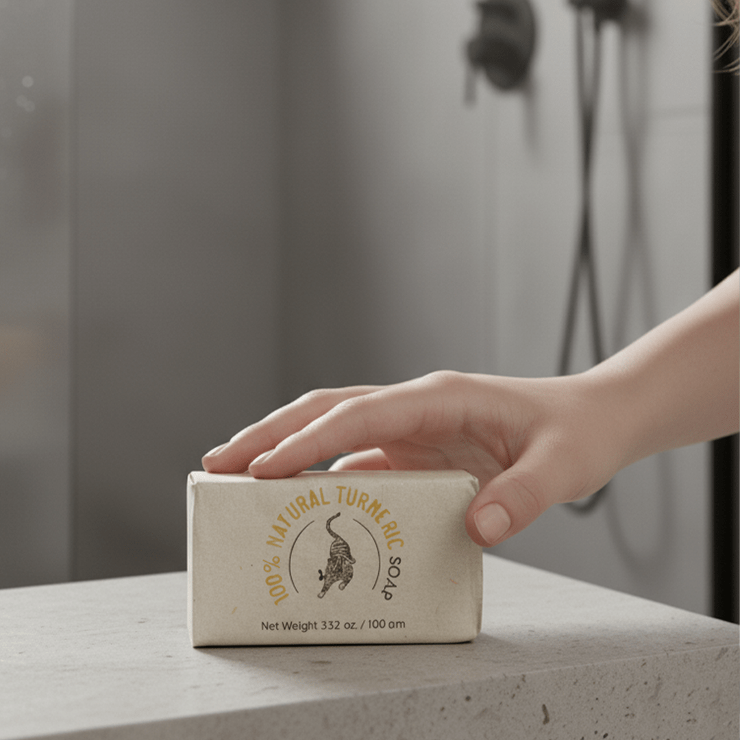 100% Natural Turmeric Soap | Handmade Anti - Acne & Brightening Bath Bar – Soap on Brown Living™. SKU: FFSOTU100G. Img 2.