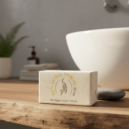 100% Natural Turmeric Soap | Handmade Anti - Acne & Brightening Bath Bar – Soap on Brown Living™. SKU: FFSOTU100G. Img 1.