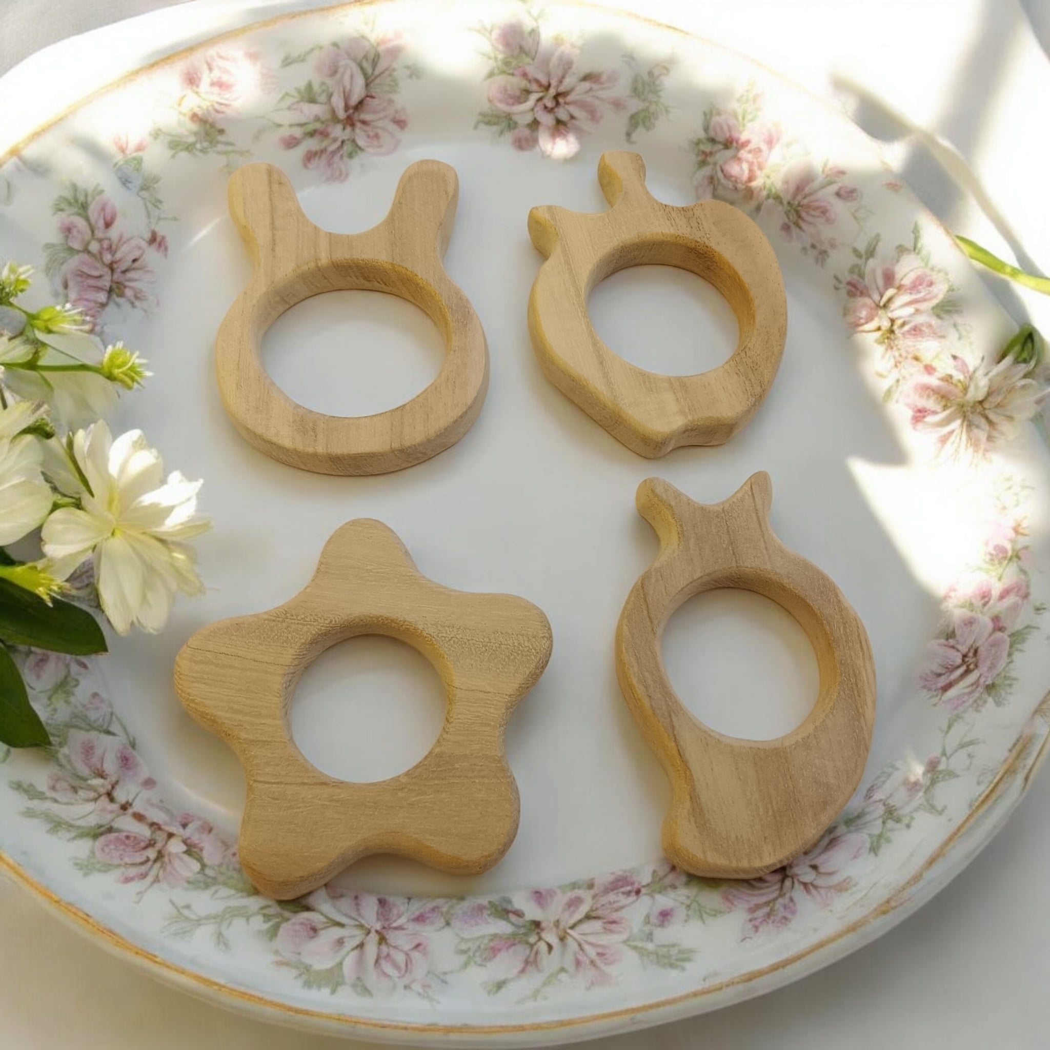 100% Pure Neem Wooden Teethers For Babies Aged 0 To 3 Years – Baby Teethers & Soothers on Brown Living™. SKU: T_APL-MNG-FLR-BNY. Img 1.