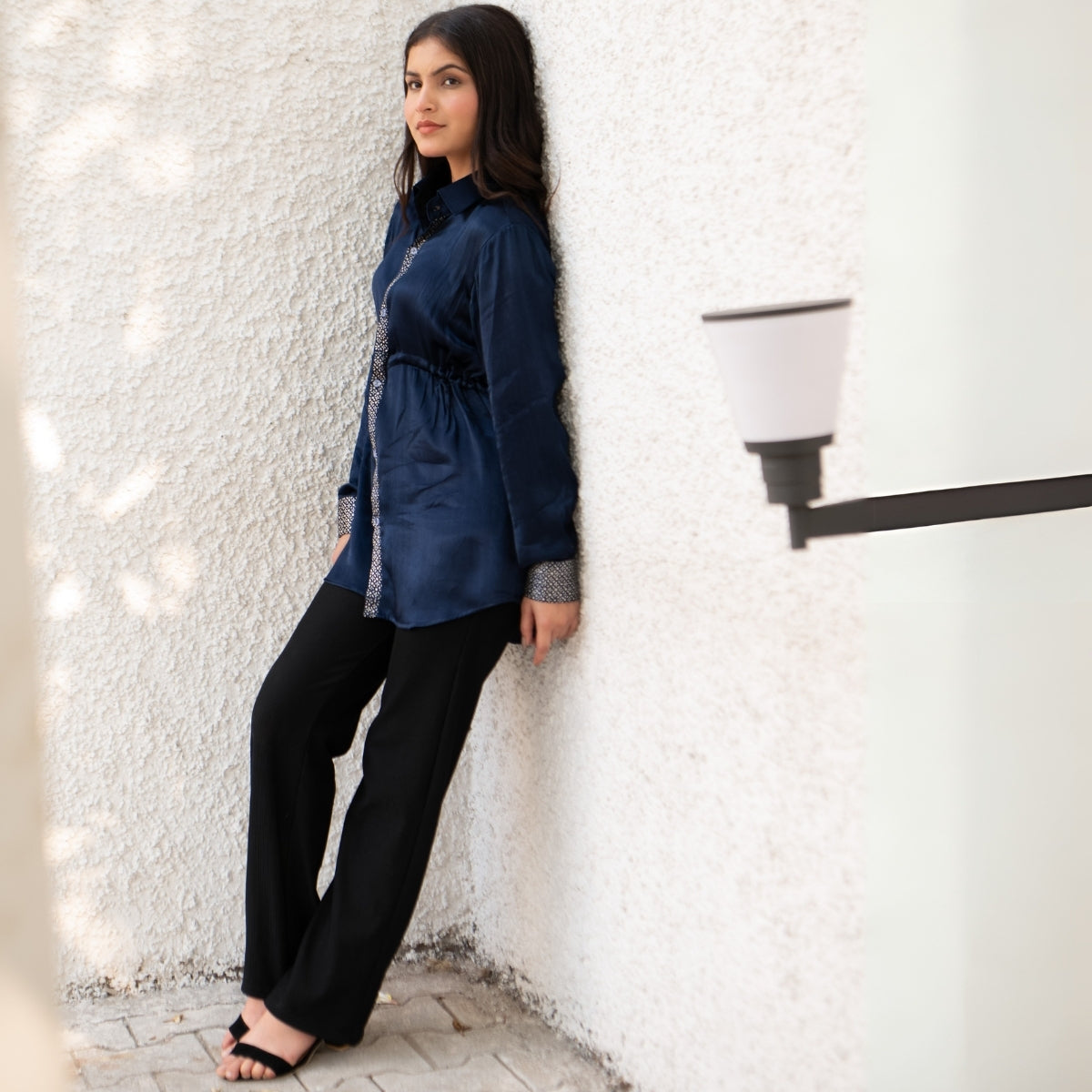 Deep Sea Real Silver Drawstring Waist Mashru Shirt
