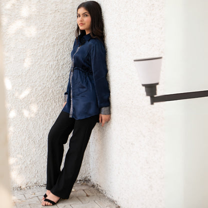 Deep Sea Real Silver Drawstring Waist Mashru Shirt
