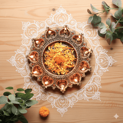 11 - Diya Platter Cum Urli – Festive Diwali Home Decor – Home Decor on Brown Living™. SKU: D4. Img 4.