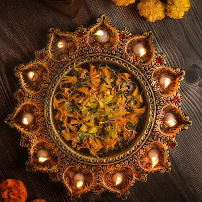 11 - Diya Platter Cum Urli – Festive Diwali Home Decor – Home Decor on Brown Living™. SKU: D4. Img 1.
