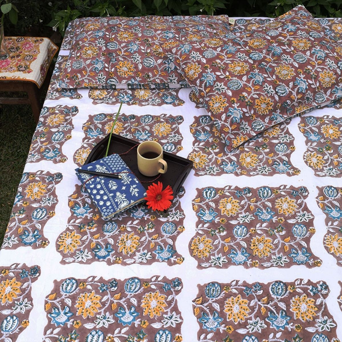 Organic Cotton Brown Timeless Floral King Size Bedsheet