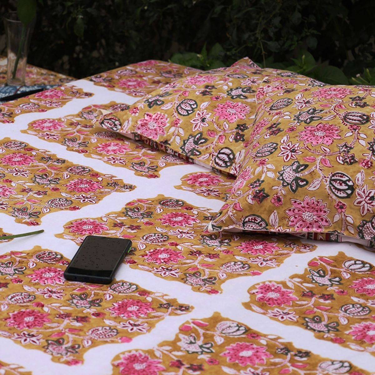 Organic Cotton Yellow Ochre Charming Bedsheet Set With 2 Pillow Cases