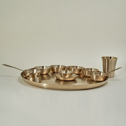 Original Kansa Bronze Rajwadi Thali Set - 13 Pcs | Verified Sustainable by Brown Living™