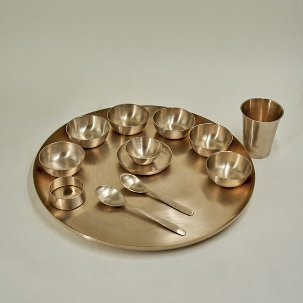 13 Pc Original Kansa/ Bronze Rajwadi Thali Set | Verified Sustainable Dinner Set on Brown Living™