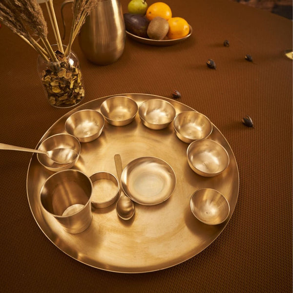 13 Pc Original Kansa/ Bronze Rajwadi Thali Set | Verified Sustainable Dinner Set on Brown Living™