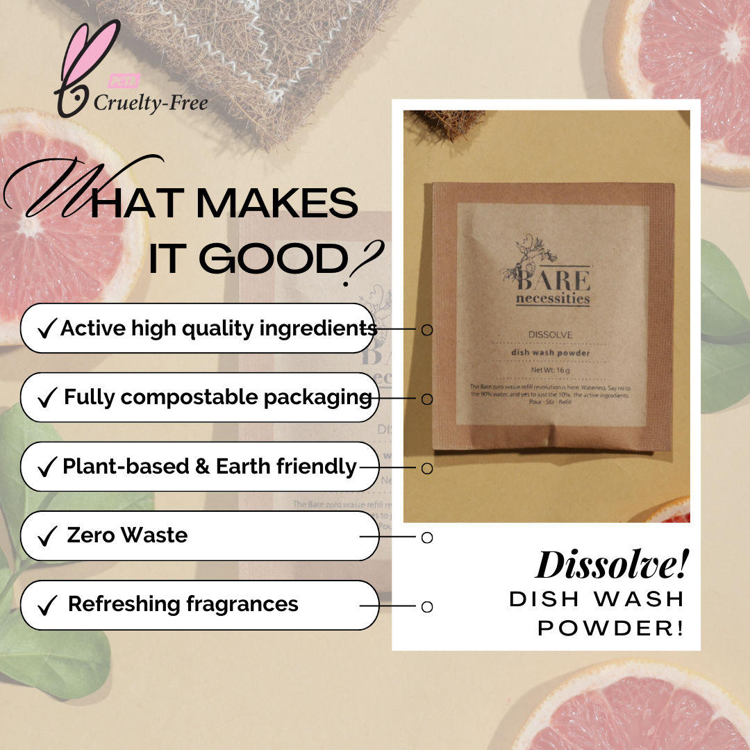 Natural Dishwash Powder Refill Pack | Tough on Grease| Kid Safe| Pack of 4