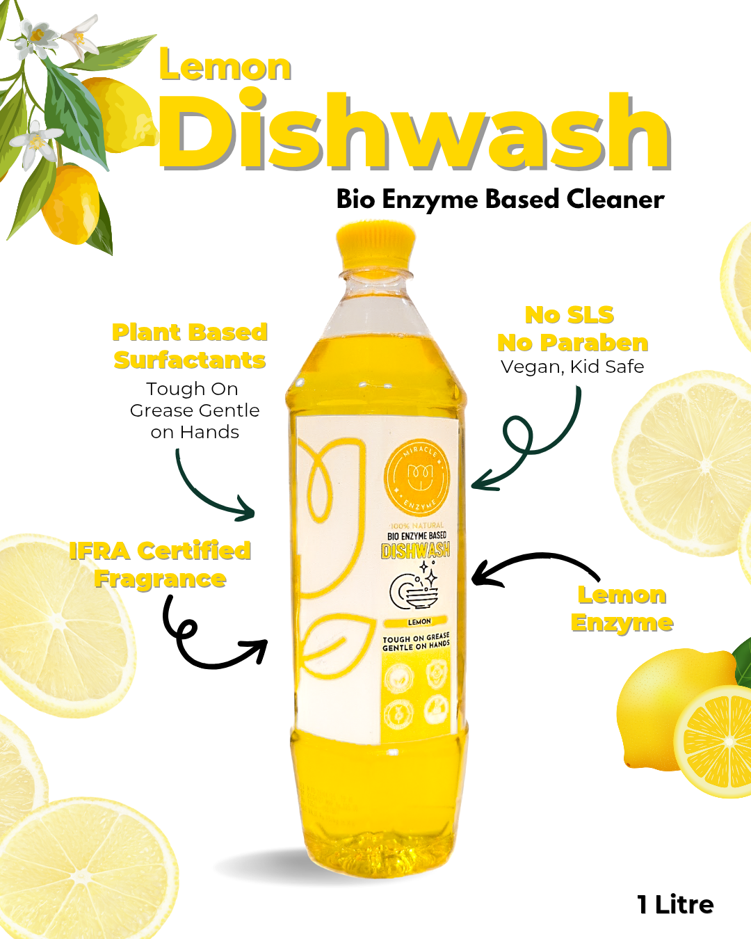 Lemon Bio Enzyme based Dish Wash Cleaner - 1 Litre