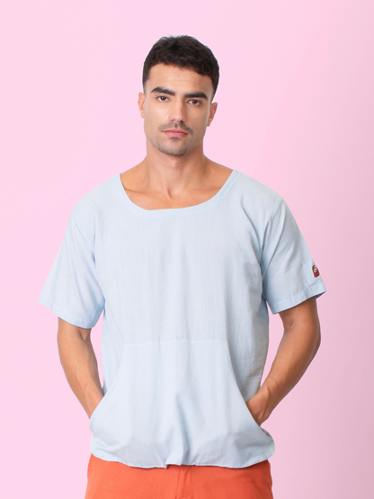 Skippy - Cotton Linen Round Neck T Shirt with Kangaroo Pockets