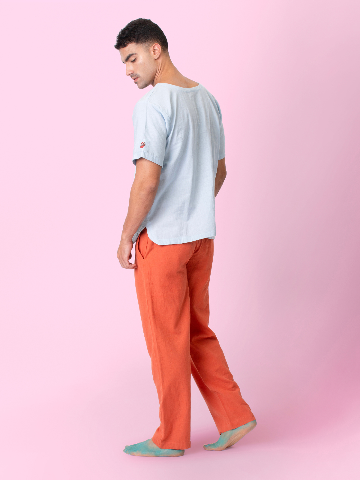 Skippy - Cotton Linen Round Neck T Shirt with Kangaroo Pockets
