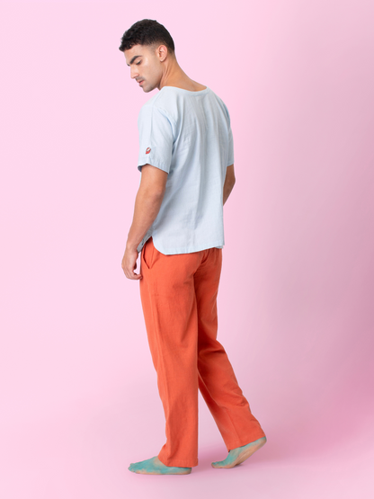 Skippy - Cotton Linen Round Neck T Shirt with Kangaroo Pockets