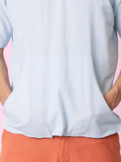 Skippy - Cotton Linen Round Neck T Shirt with Kangaroo Pockets