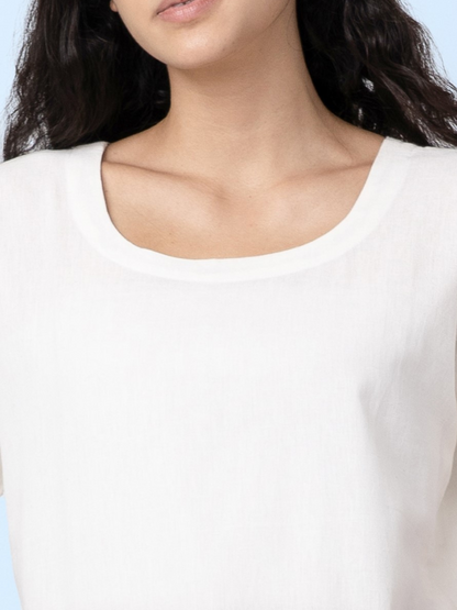 Skippy - Cotton Linen Round Neck T Shirt with Kangaroo Pockets