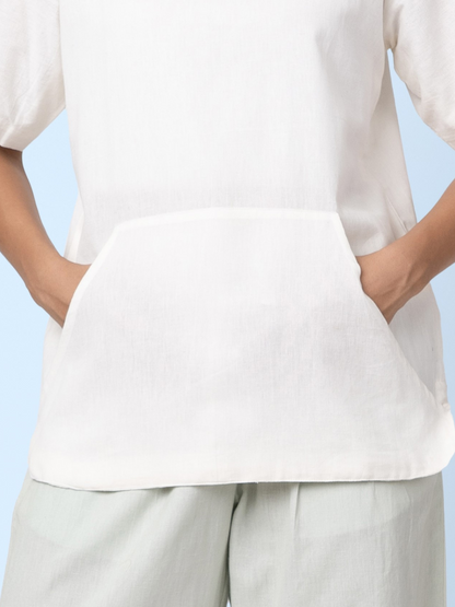 Skippy - Cotton Linen Round Neck T Shirt with Kangaroo Pockets