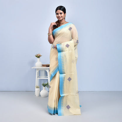 Mercerised Cotton Hand Embroidered Saree