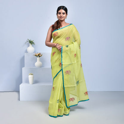 Mercerised Cotton Hand Embroidered Saree
