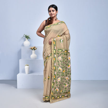 Mercerised Cotton Hand Embroidered Saree