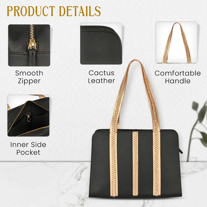 Gaia Vegan Leather Shoulder Bag (Black & Gold)