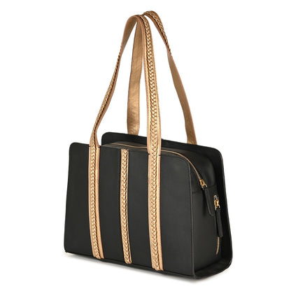 Gaia Vegan Leather Shoulder Bag (Black & Gold)