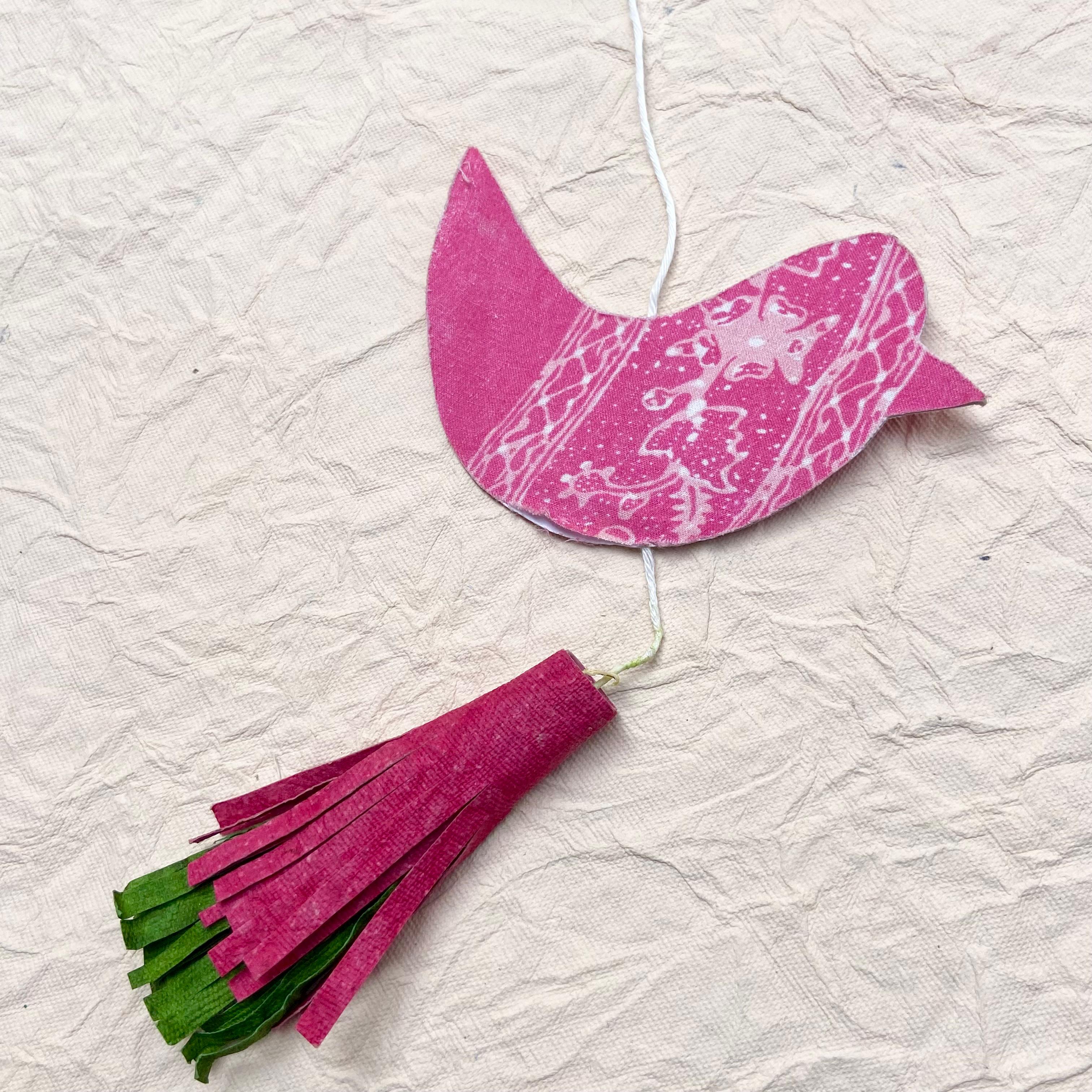 Vibrant Handmade Bird Cloth Dangler | Sustainable Patchwork Decor