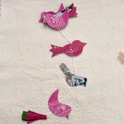 Vibrant Handmade Bird Cloth Dangler | Sustainable Patchwork Decor