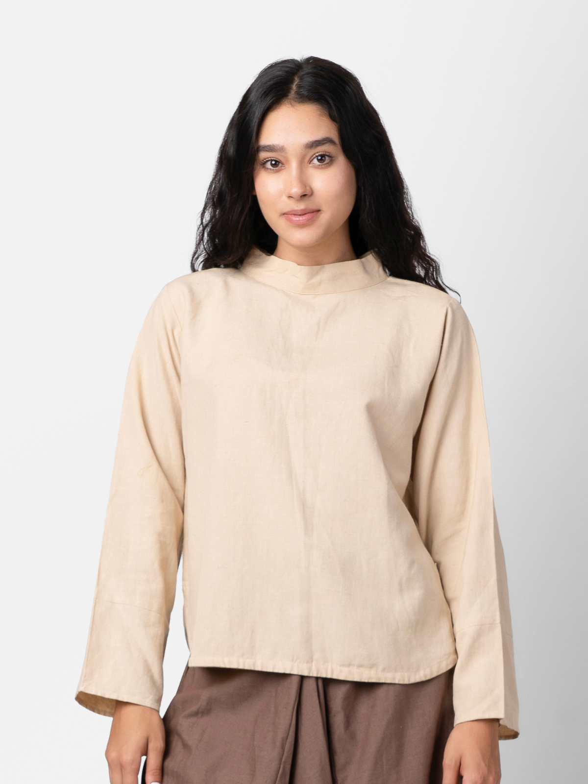 Veda - Beige Mock Collar Top