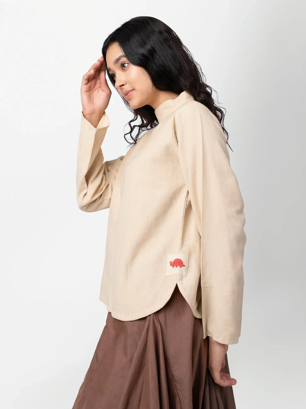 Veda - Beige Mock Collar Top