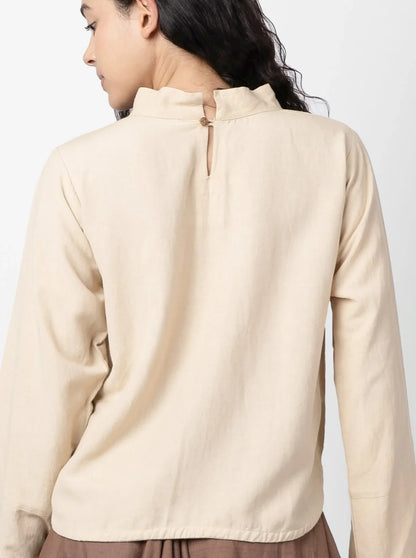 Veda - Beige Mock Collar Top
