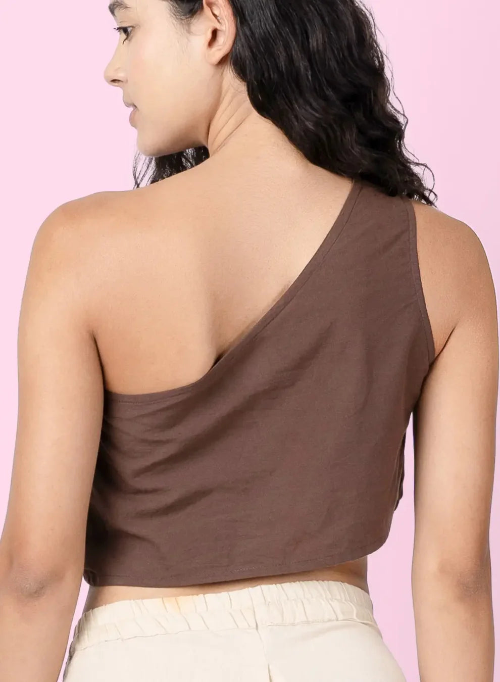 Swish - Brown One Shoulder Sleeveless Crop Top