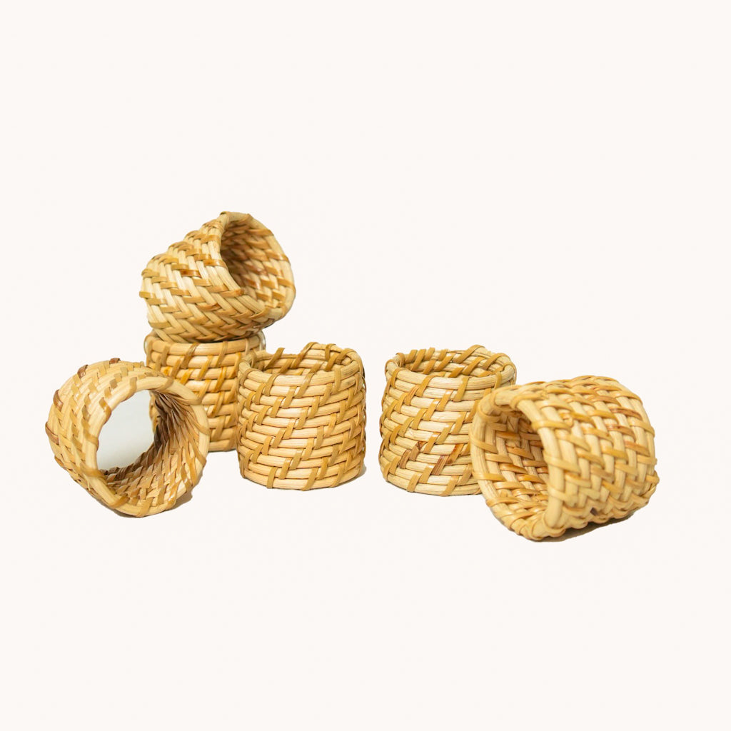 Handwoven Rattan Napkin Rings (Set of 6) | Rustic Table Setting