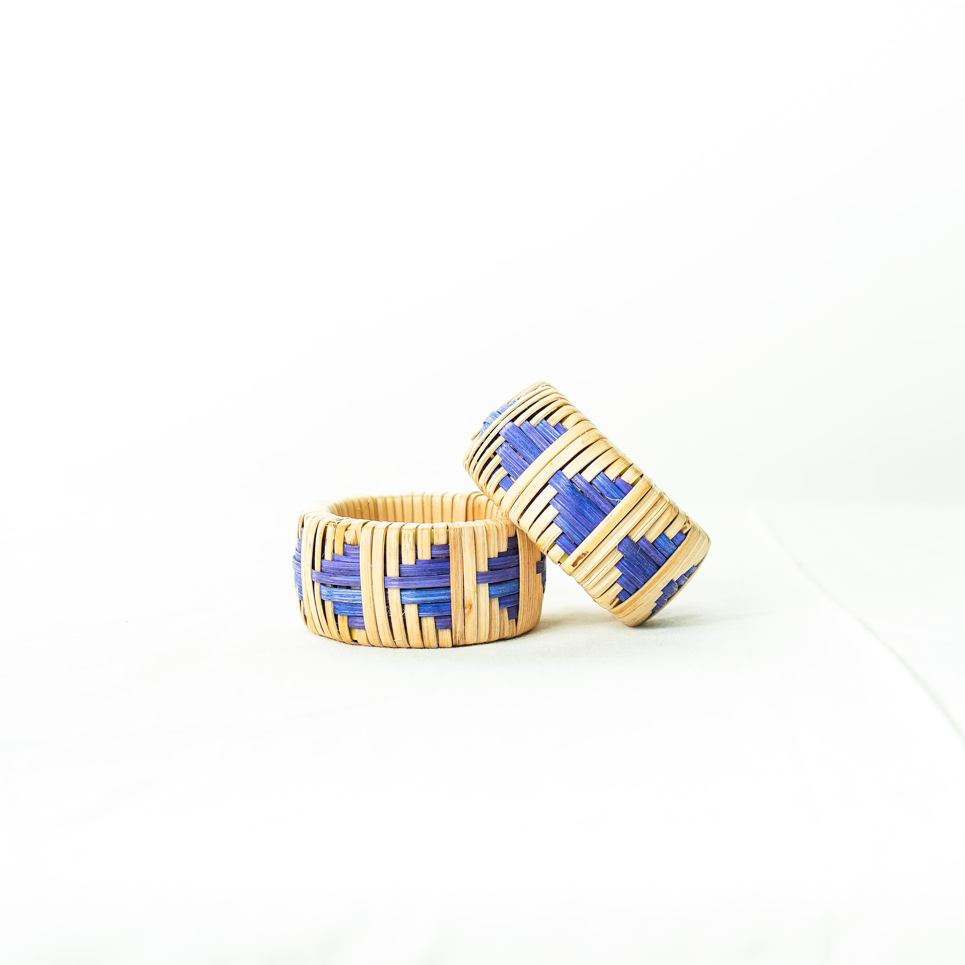 Rattan Indigo Napkin Rings- Set of 2 | Natural Fiber Table Accessories