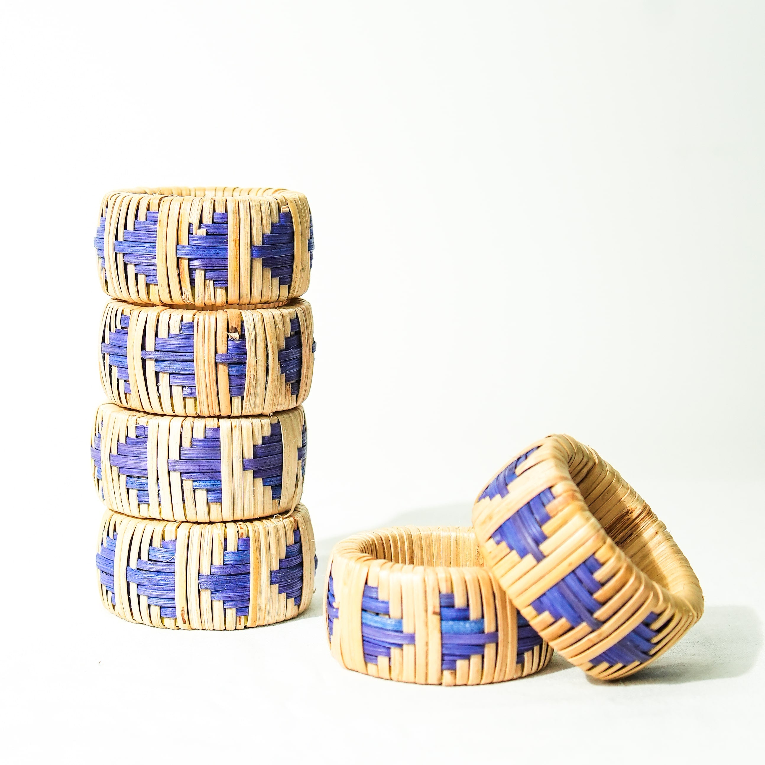 Rattan Indigo Napkin Rings- Set of 2 | Natural Fiber Table Accessories