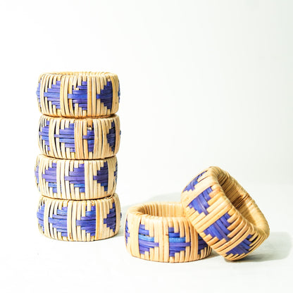 Rattan Indigo Napkin Rings- Set of 2 | Natural Fiber Table Accessories