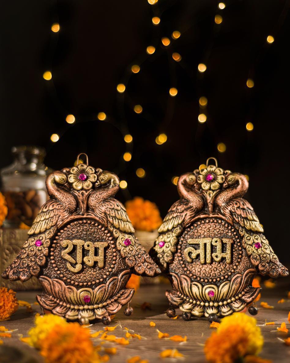 Double Peacock Subh Labh – Festive Handmade Decor