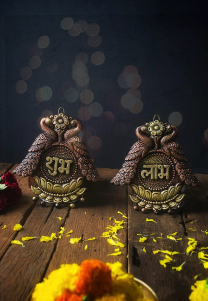 Double Peacock Subh Labh – Festive Handmade Decor