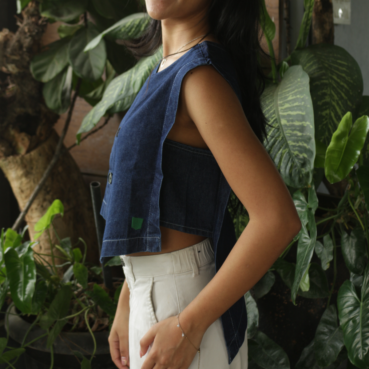 Dark Indigo Cotton Geometric Crop Top for Women