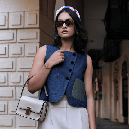 Dark Indigo Cotton Short Top with Waist Coat