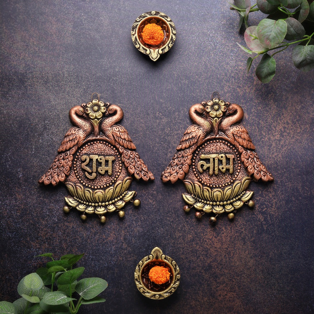 Double Peacock Subh Labh – Festive Handmade Decor