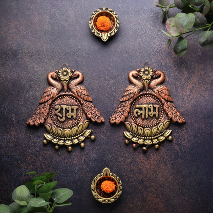 Double Peacock Subh Labh – Festive Handmade Decor